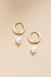 Emily Pearl Charm Stainless Steel Huggie Earrings