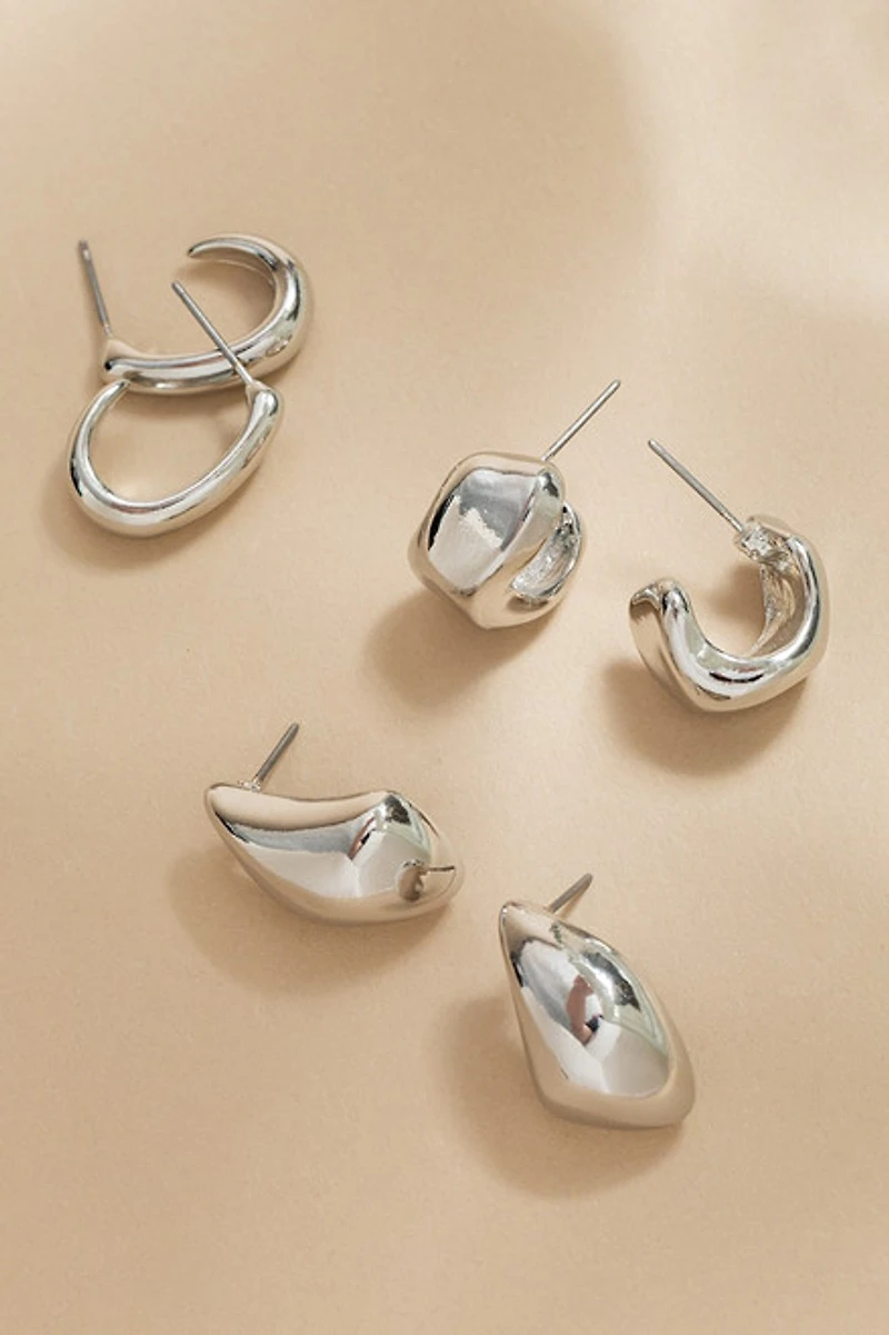 Kristie Silver Organic Hoop Earring Set