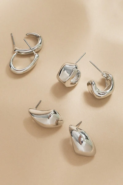 Kristie Silver Organic Hoop Earring Set