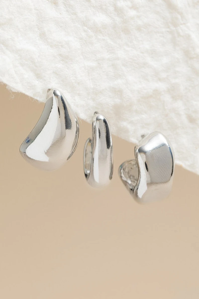 Kristie Silver Organic Hoop Earring Set