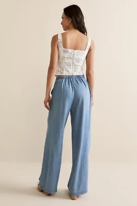 Elaine Chambray Tie Waist Fluid Pants