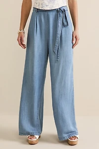 Elaine Chambray Tie Waist Fluid Pants