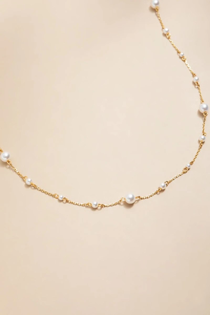 Simone Stainless Steel Pearl Station Necklace