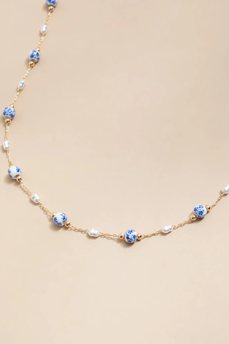 Eliza Ceramic And Pearl Station Necklace