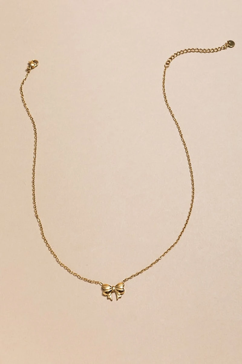 Gabby Stainless Steel Bow Pendant Necklace