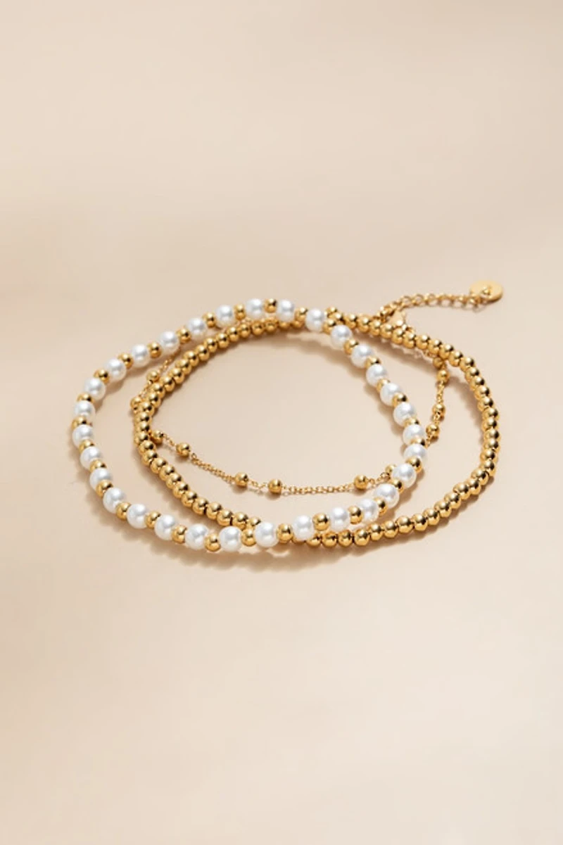 Donna Stainless Steel Pearl Bracelet Set
