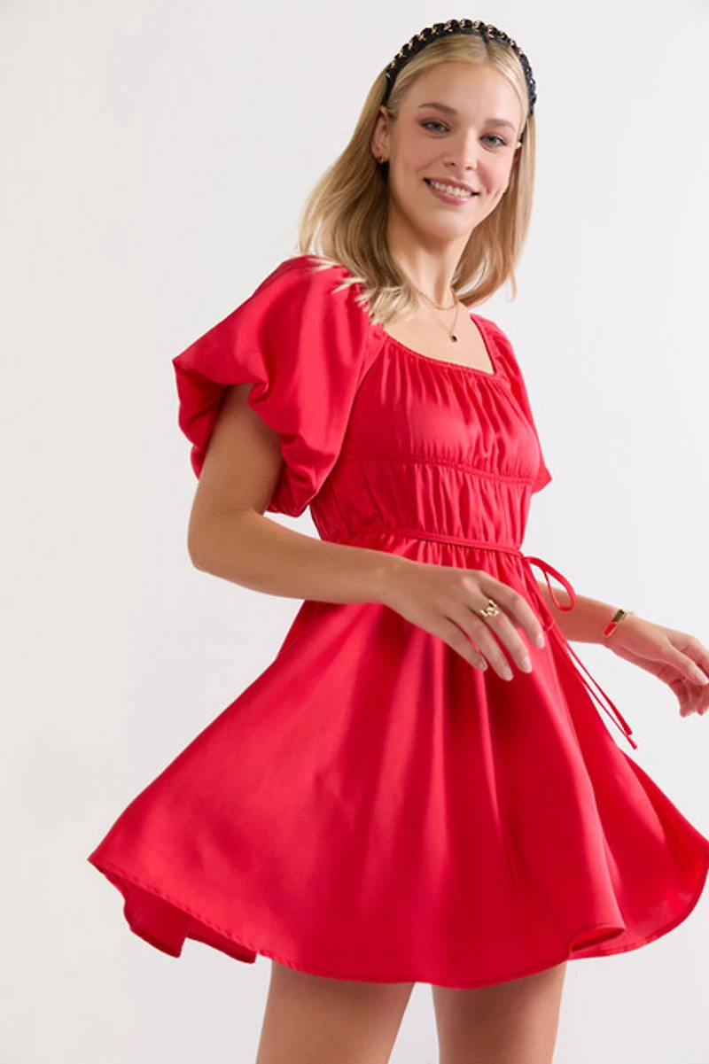 Stephanie Puff Sleeve Satin Mini Dress