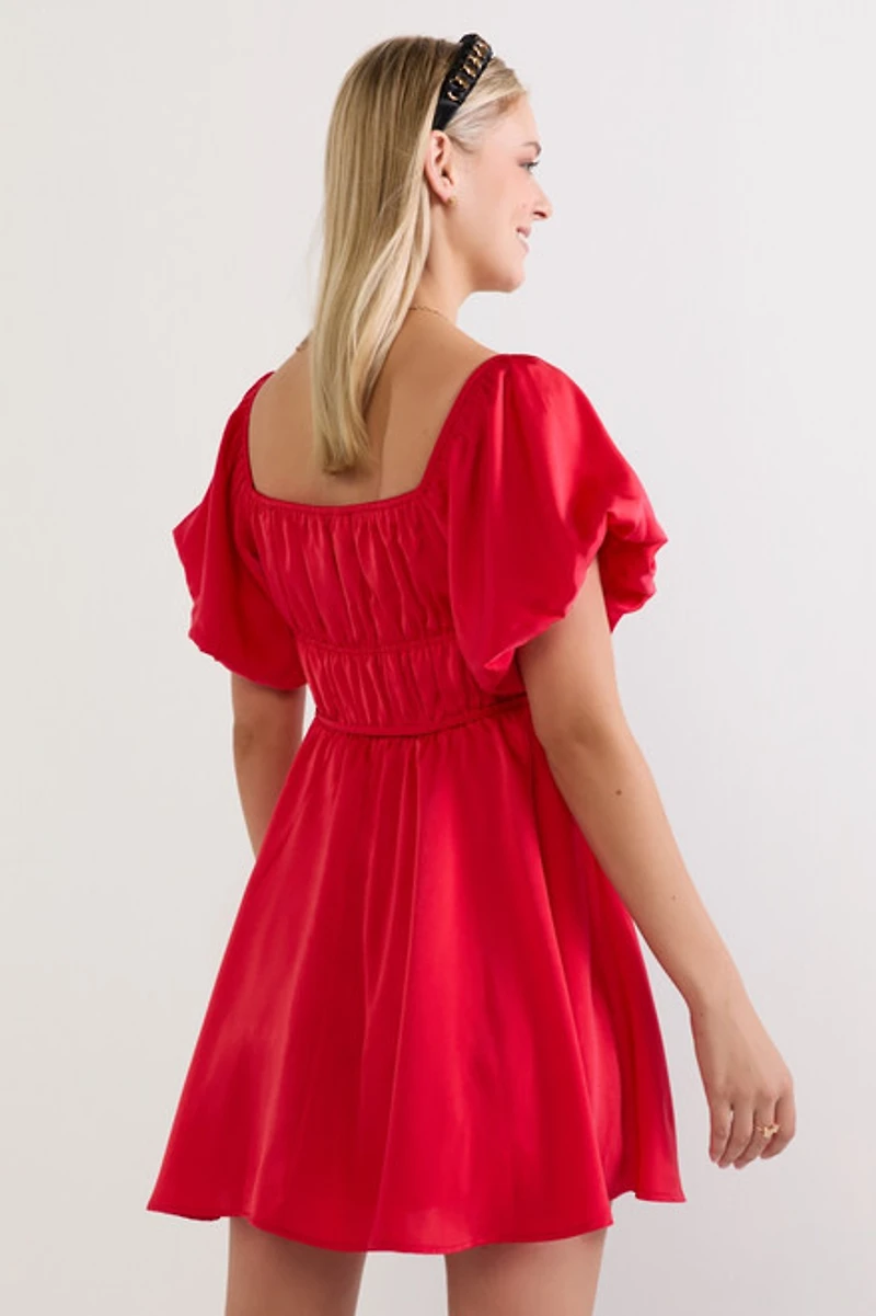 Stephanie Puff Sleeve Satin Mini Dress