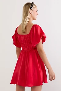 Stephanie Puff Sleeve Satin Mini Dress