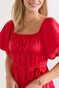 Stephanie Puff Sleeve Satin Mini Dress