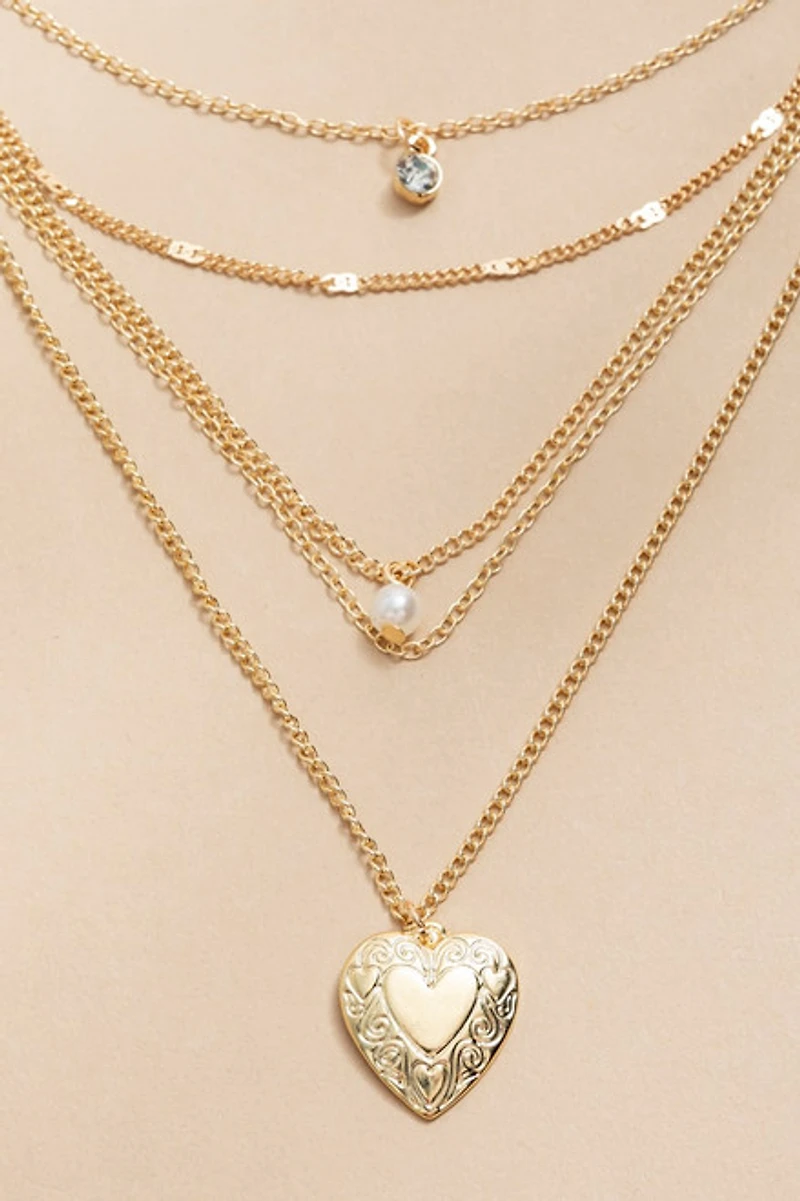 Alison Layered Gold Chain Mix Pendant Necklace