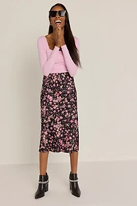 Jacqueline Floral Satin Fitted Midi Skirt