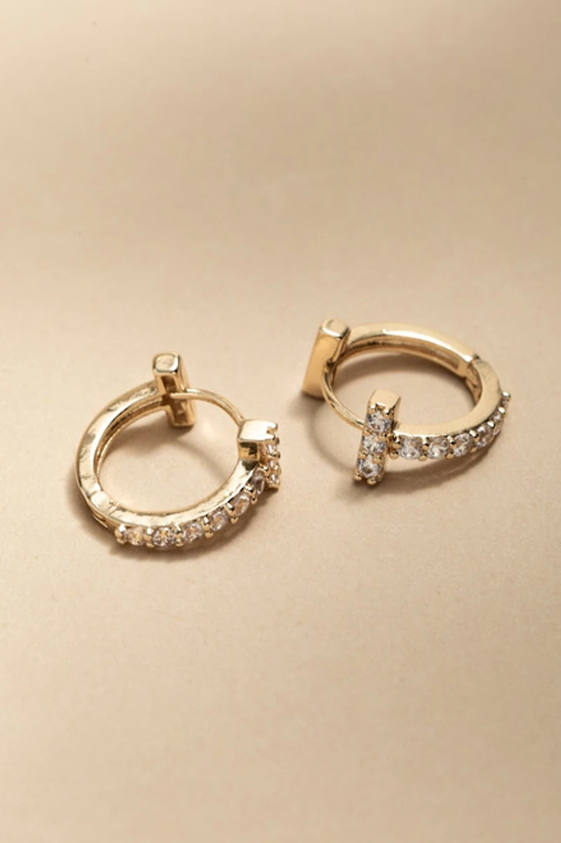 Elisabeth Pave T Hoop Earrings