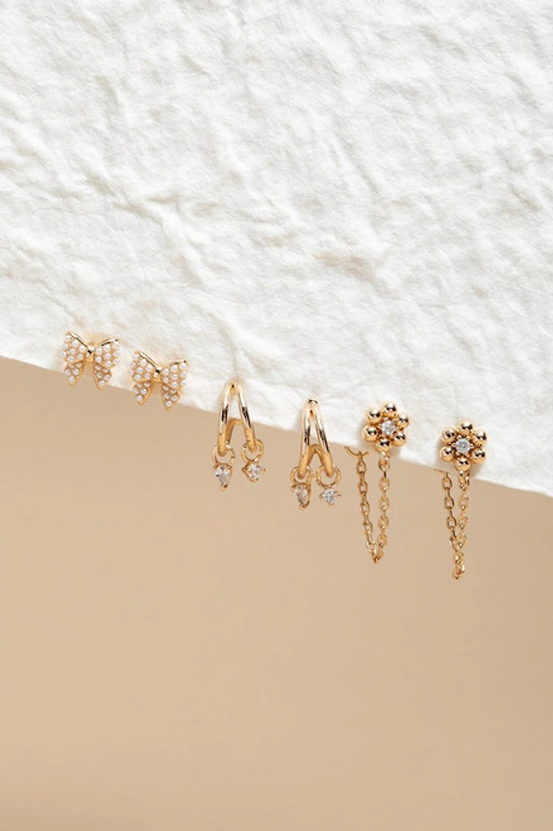 Kathy Mixed Style Pave Gold Earring Set