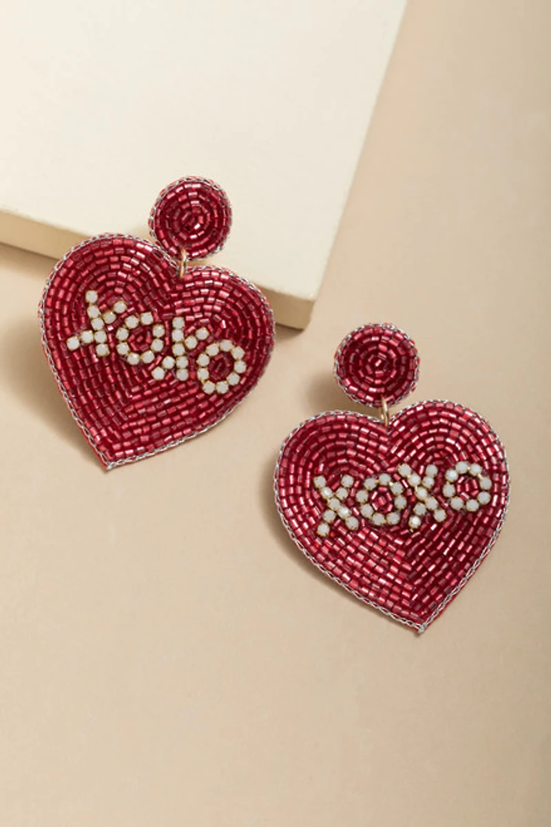 XOXO Seedbead Heart Drop Earrings