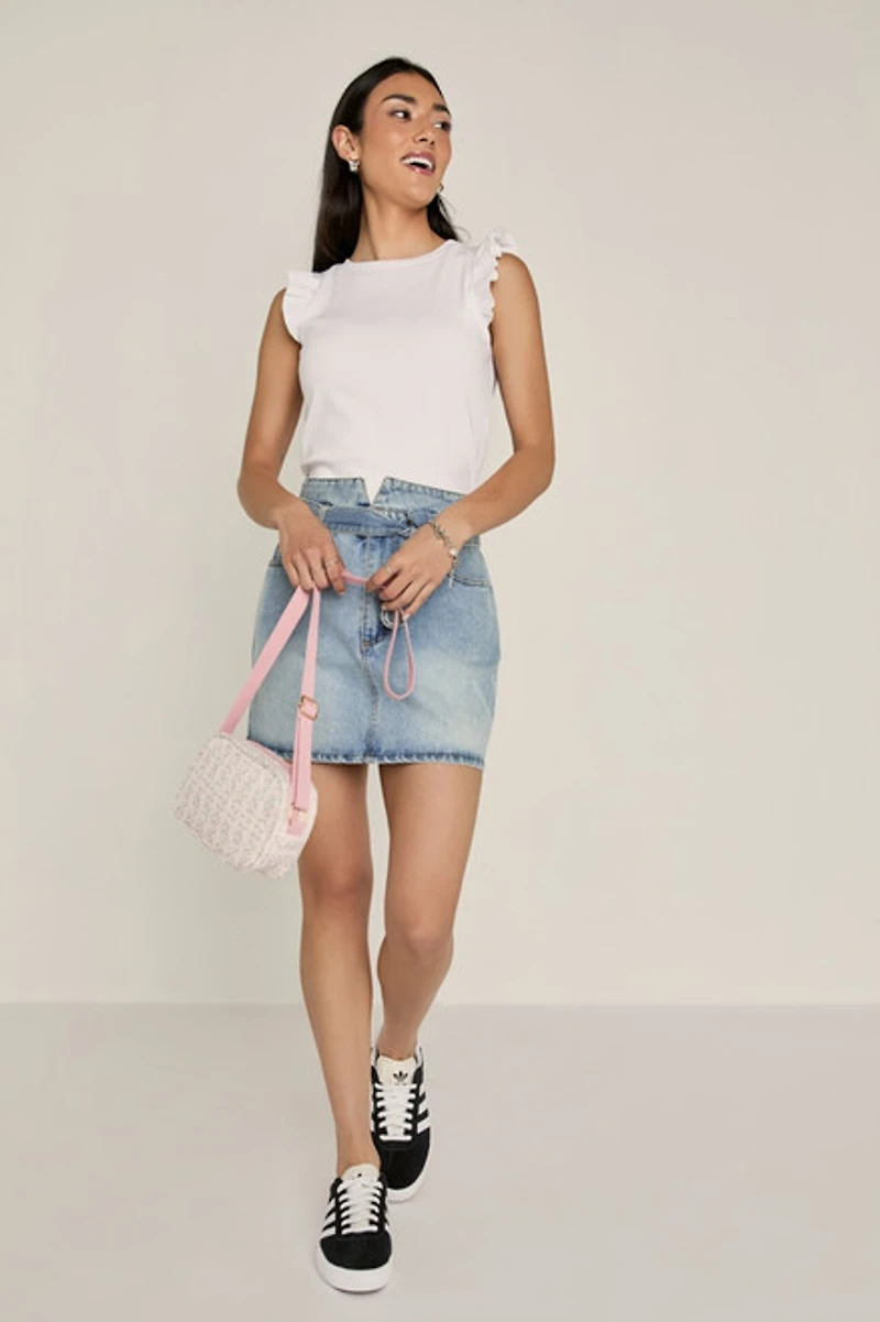 Alyssa Tie Front Denim Mini Skirt