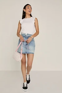 Alyssa Tie Front Denim Mini Skirt