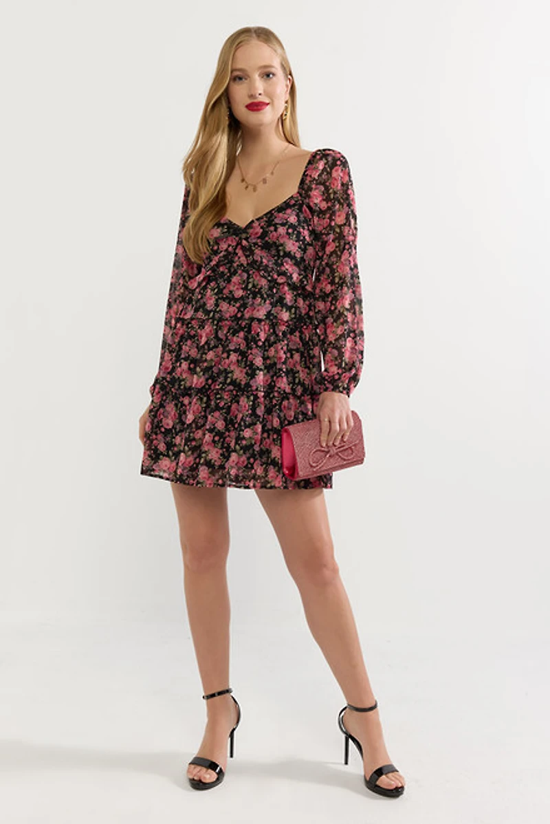 Elena Floral Sweetheart Tiered Mini Dress