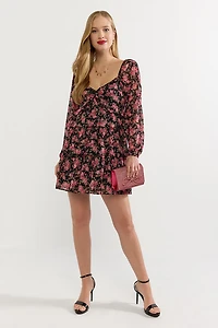 Elena Floral Sweetheart Tiered Mini Dress