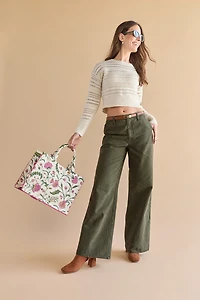 Clarissa Crewneck Pointelle Crop Pullover Ivory