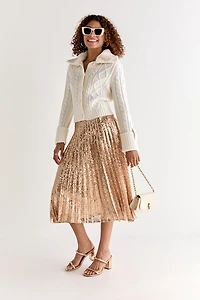 Estela Cable Faux Fur Collar Cardigan Cream