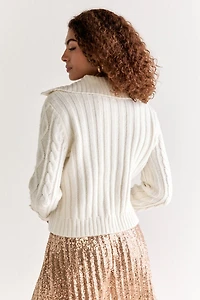 Estela Cable Faux Fur Collar Cardigan Cream