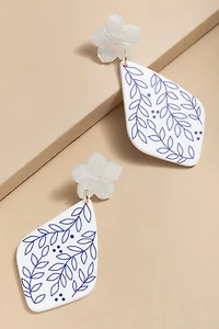 Janna Two Tone Floral Ceramic Drop Earrings