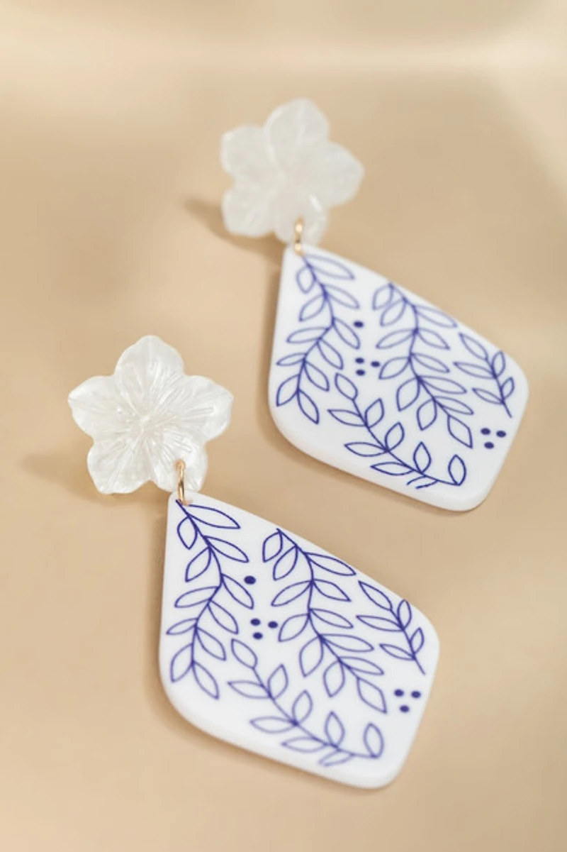 Janna Two Tone Floral Ceramic Drop Earrings