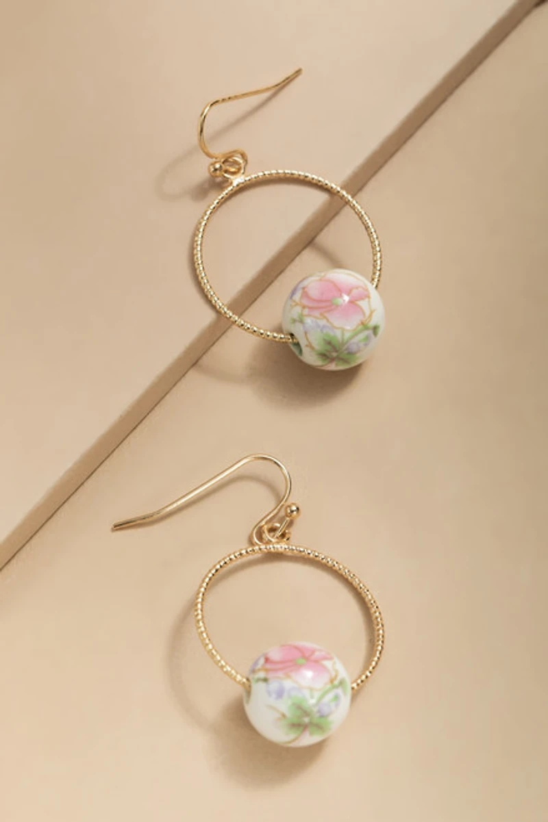Dianne Ceramic Ball On Thin Wire Hoop Earrings