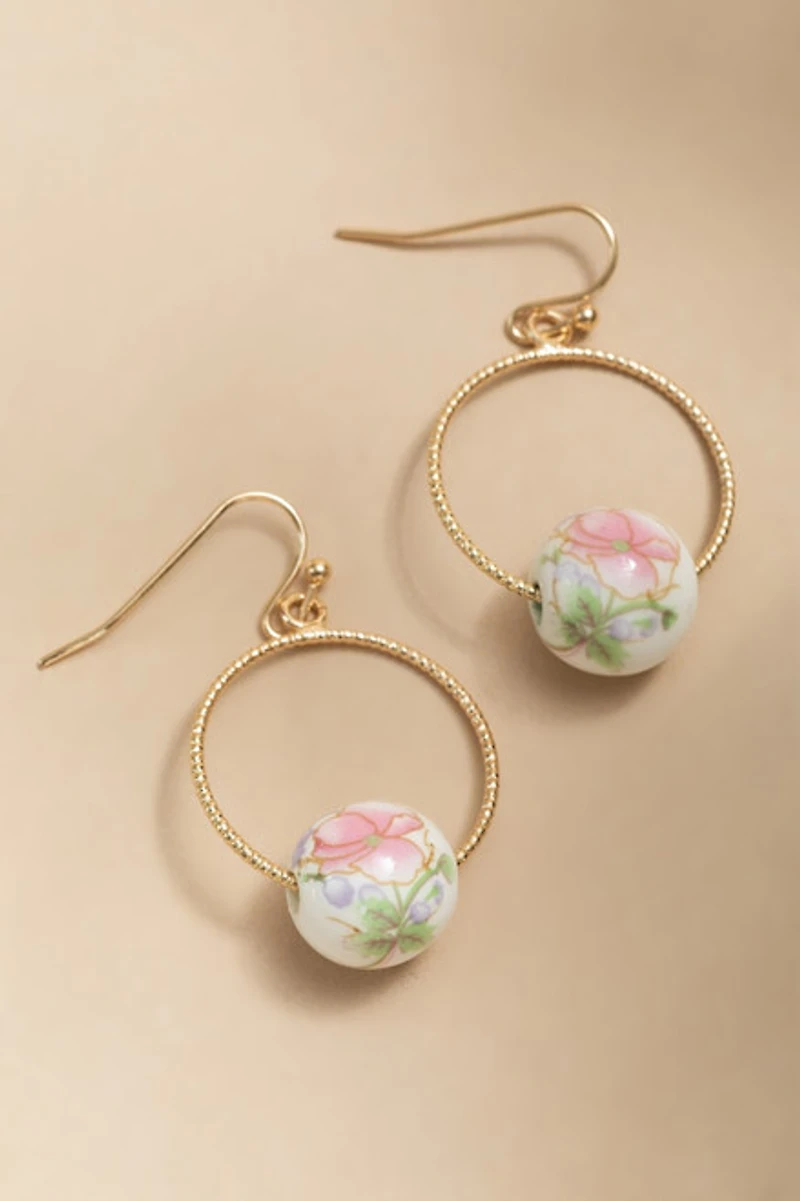 Dianne Ceramic Ball On Thin Wire Hoop Earrings
