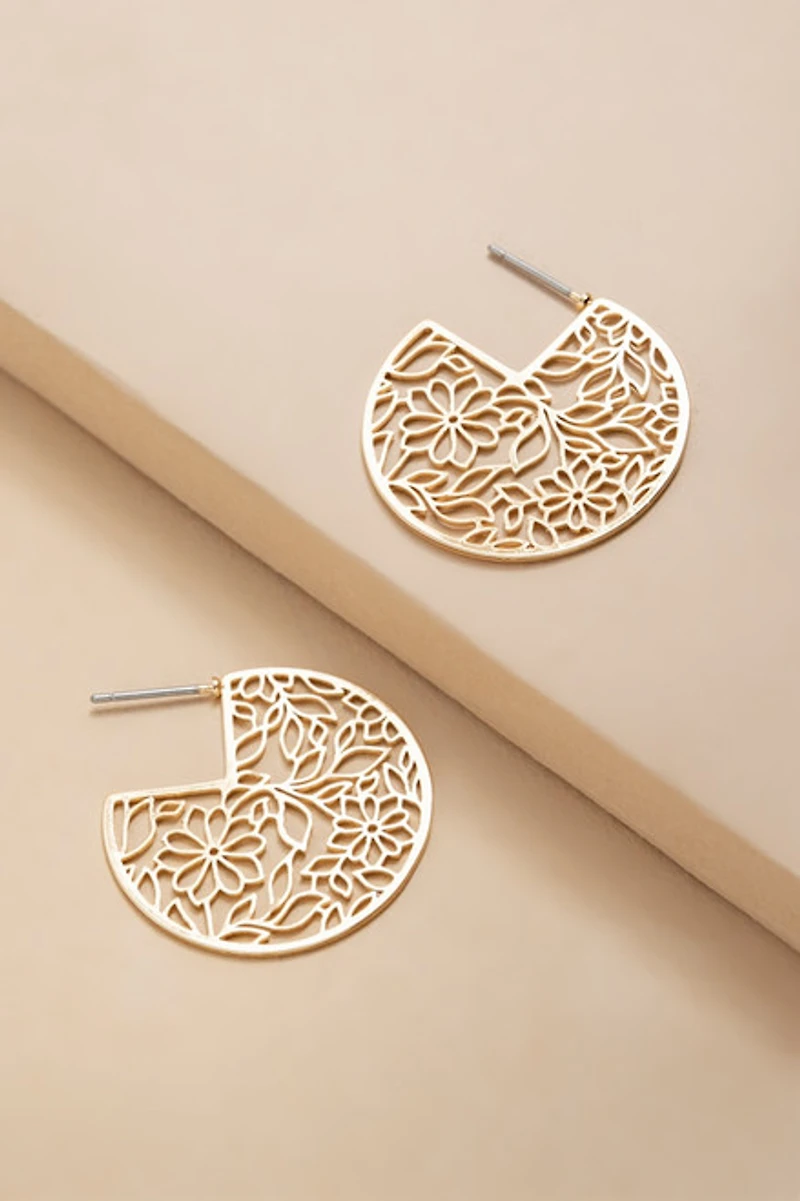Elisabeth Filigree Thin Pacman Hoop Earrings