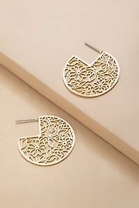 Elisabeth Filigree Thin Pacman Hoop Earrings