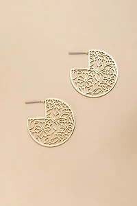 Elisabeth Filigree Thin Pacman Hoop Earrings