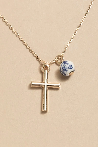 Victoria Ceramic Bead And Cross Pendant Necklace