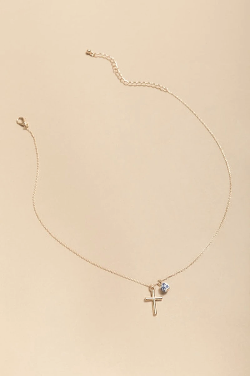 Victoria Ceramic Bead And Cross Pendant Necklace