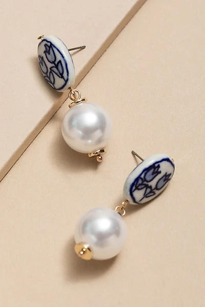 Kathie Ceramic Bead On Pearl Drop Earrings