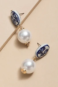 Kathie Ceramic Bead On Pearl Drop Earrings
