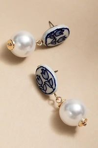 Kathie Ceramic Bead On Pearl Drop Earrings