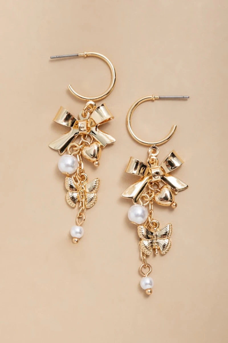 Lorraine Golden Bow And Pearl Drop Earrings
