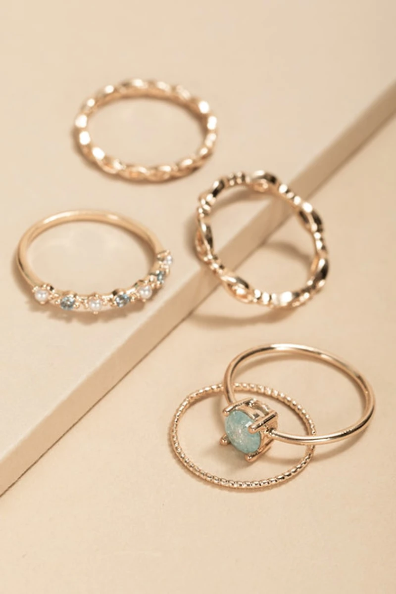 Ethel Crystal And Pearl Ring Set