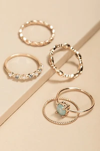 Ethel Crystal And Pearl Ring Set
