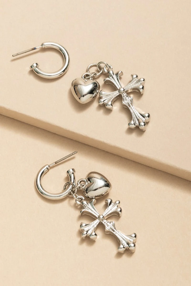Janelle Gothic Cross Charm Earrings