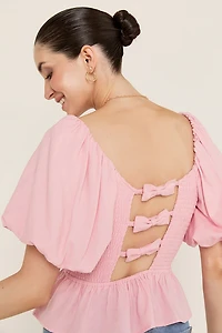 Brandy Bow Back Puff Sleeve Blouse