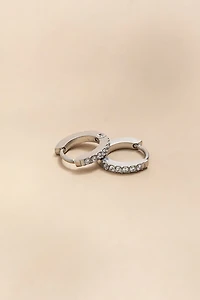 Sandy Stainless Steel Pave Huggie Earrings