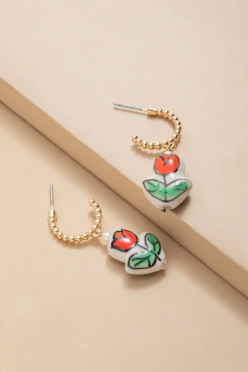 Trina Ceramic Tulip On Huggie Earrings