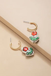 Trina Ceramic Tulip On Huggie Earrings
