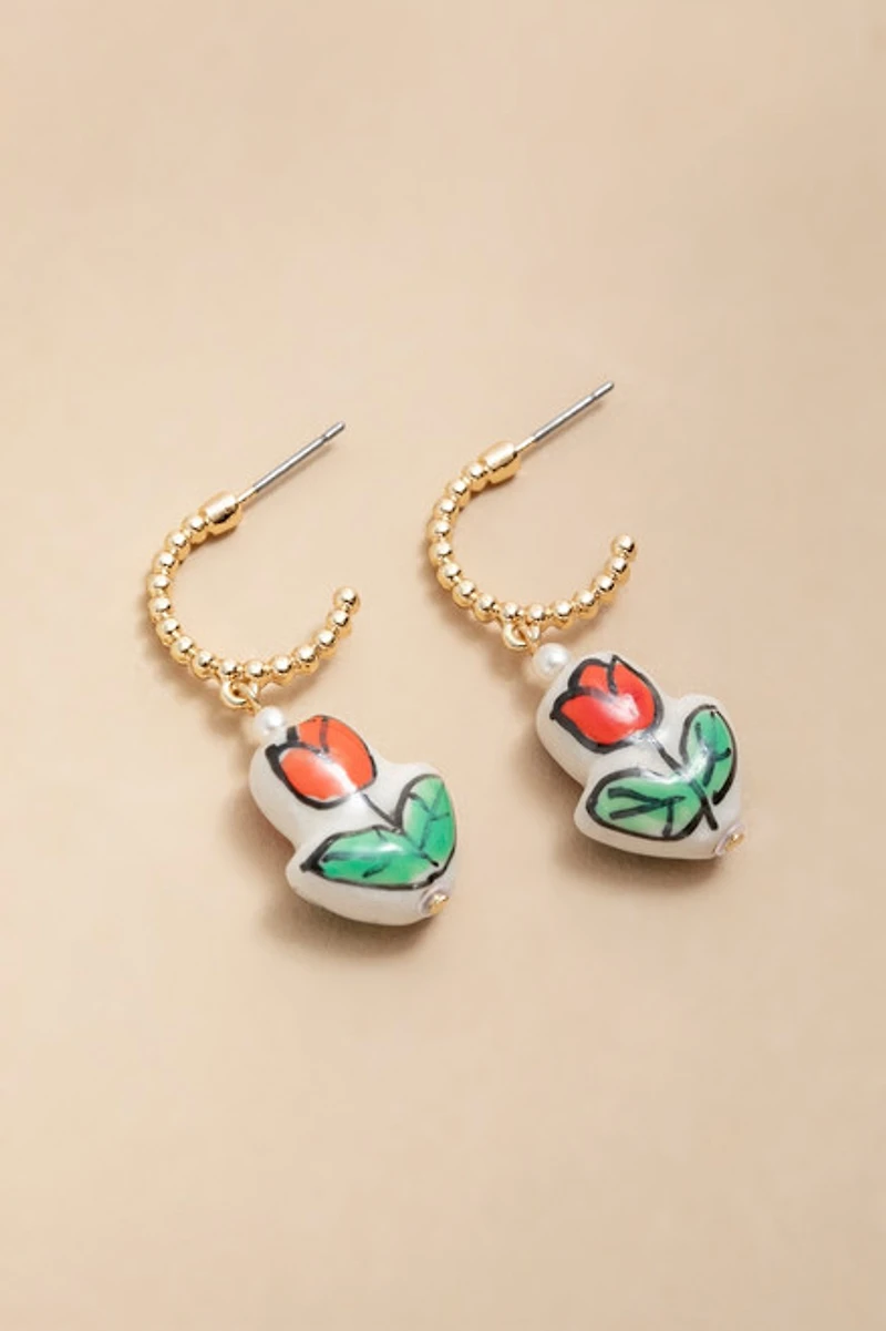 Trina Ceramic Tulip On Huggie Earrings