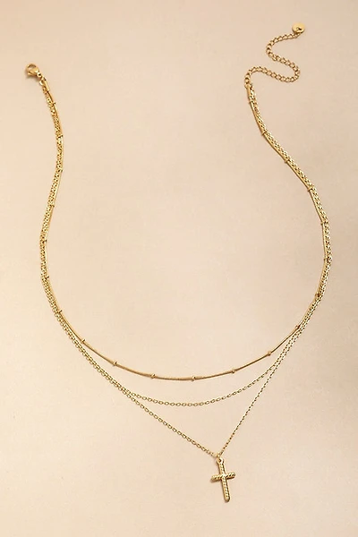 Petra Layered Stainless Steel Cross Pendant Necklace