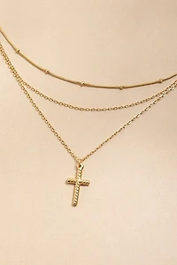 Petra Layered Stainless Steel Cross Pendant Necklace