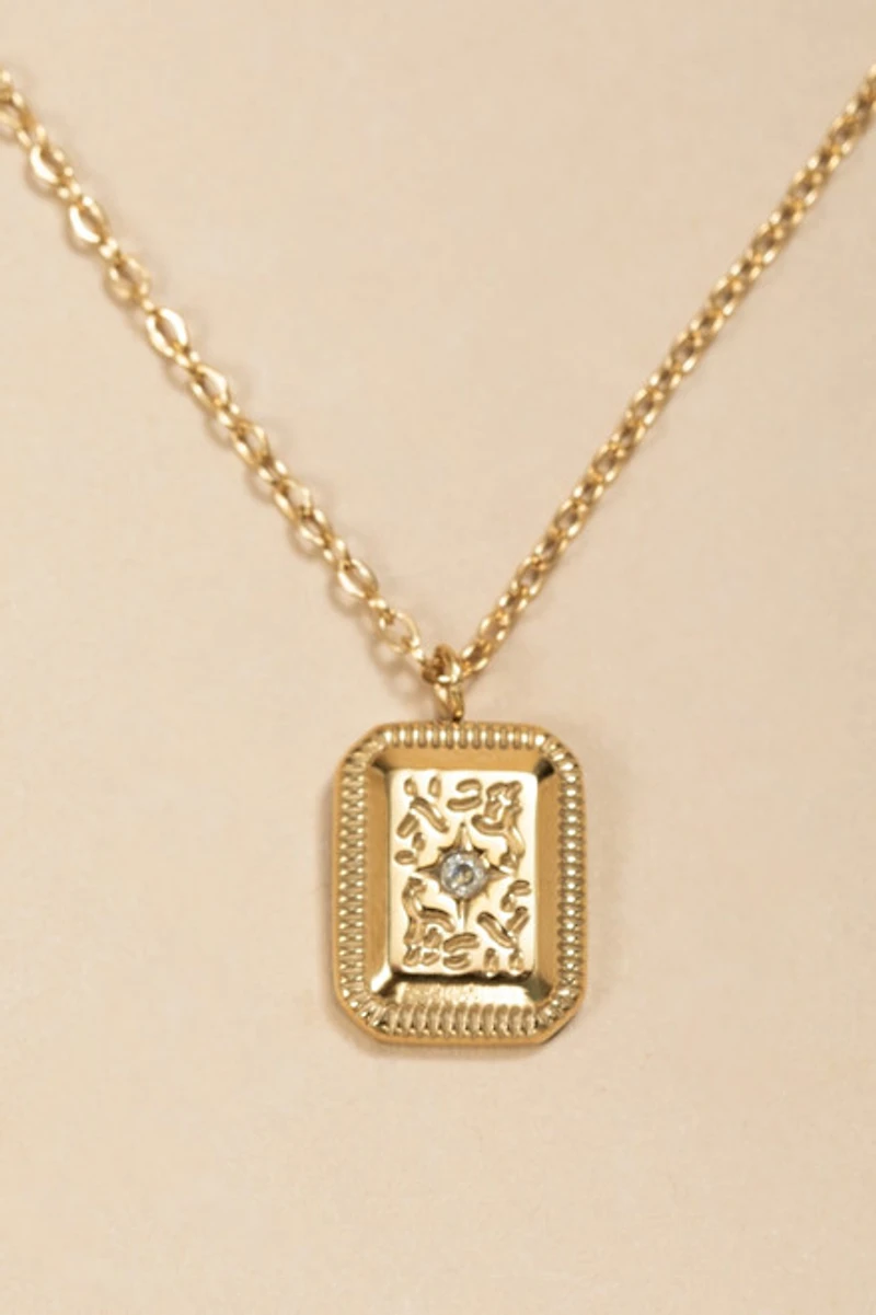 Angelica Stainless Steel Engraved Pendant Necklace